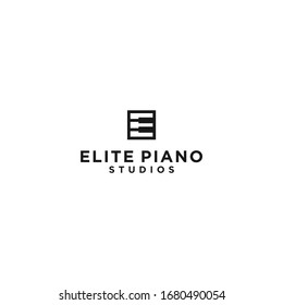 letter e with piano logo design vector illustration template