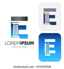 Letter E Pillar Legal Firm Law and Attorney Logo Design Vector Icon Graphic Illustration