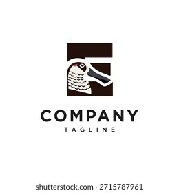 Letter E Pink-eared Duck Logo Icon Vector
