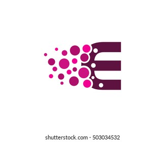 Letter E Pixel Dot Circle Spread Logo Design Template