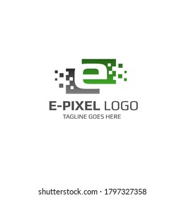 Logotipo de letra E Pixel - Plantilla de vector de monograma digital - Icono inicial e ilustración de símbolo