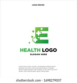 Letter E Pixel logo, Plus sign logo, Medical health care hospital symbol, Technology and digital logotype