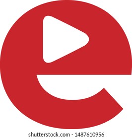 letter E with play icon. red logo type