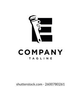 Letter E Plumbing Wrench Logo Icon Vector