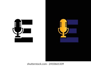 Letter E with podcast logo. E with suitable for podcasting, internet, brand, musical, digital, entertainment, studio template illustration.