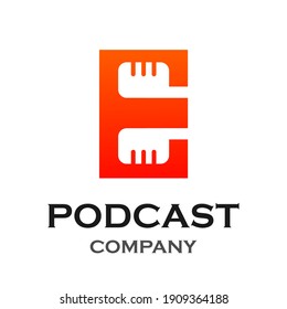 Letra e con ilustración de plantilla de logotipo de podcast. adecuado para podcasting, internet, marca, musical, digital, entretenimiento, estudio, etc