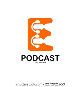 Letra e con ilustración de plantilla del logotipo de podcast. adecuado para podcasting, internet, marca, musical, digital, entretenimiento, estudio, etc