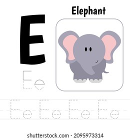 Letter E prescription. A practical sheet  for the development and education of kids. How to write letter from alphabet Vector illustration.