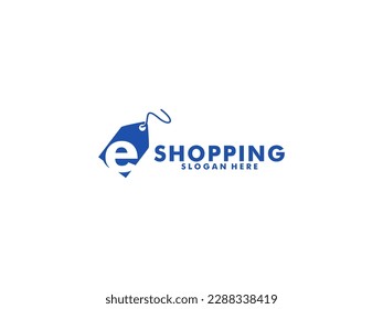 letter e with price tag, e commerce logo vector, price tag logo design concept. Shop logo