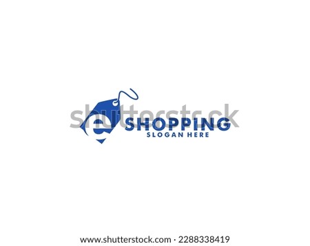 letter e with price tag, e commerce logo vector, price tag logo design concept. Shop logo