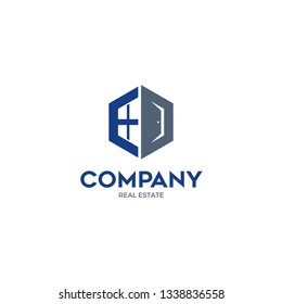 Letter E property logo concept in hexagonal shape