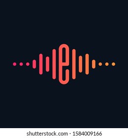 letter E with Pulse music player element. Logo template electronic music, equalizer, store, dj, nightclub, disco. Audio wave logo concept, Multimedia Technology themed, Abstract Shape. - vector