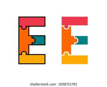 Letter e with puzzle design logo template illustration