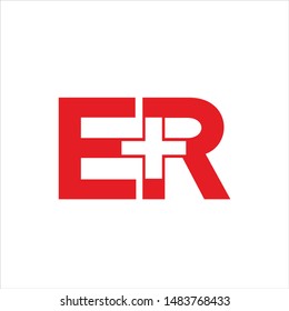 Letter E and R with Cross. Vector Icon and Logo.