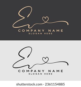 Letter E R ER Simple and illustration love Logo initial Signature Vector.