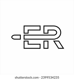 Letter E R logo design with bullet illustration.