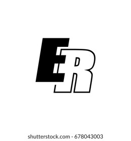 letter E and R logo overlapping black negative