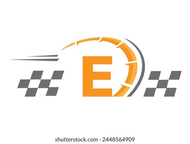 Letter E with Racing Flag Logo. Speed Logo Symbol