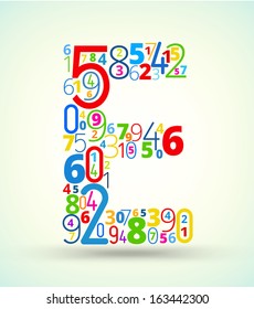 Letter E,  from rainbow colored numbers typography vector font