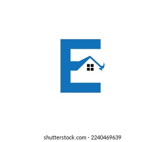 Letter E Real Estate Construction Logo With Hammer Symbol Vector Template.