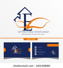 Letter E Real Estate Equipment Simple and Minimalist Logo Template on White Background for Construction and Property Concept Logo Ideas with a Pack of Business Card Application 