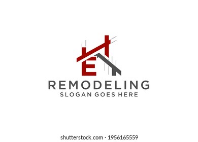 Letter E for Real Estate Remodeling Logo. Construction Architecture Building Logo Design Template.