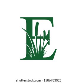 Letter E with Reeds Grass Logo Vector 001