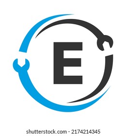 Letter E Repair Logo.  Home Services Tool, Car Repair Logo Template For Business, Company and Construction Industry