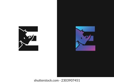Letter E Rhino logo, combination Letter E and rhino, flat design logo template, vector