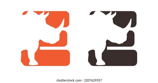 Plantilla de símbolo del icono del vector del logotipo Rhino E. Ilustración del vector rinoceronte. E Rhino Vector