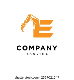 Letter E Ripper Excavator Logo Icon Vector