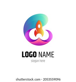 Letra e y concepto de logotipo creativo de cohete listo para la plantilla