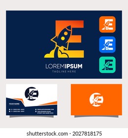 Letter E Rocket Initial Logo Design Vector Graphic Icon Illustration