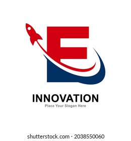 Letter E with rocket logo vector design. Suitable for app icon, technology, education, corporate identity, initial, card, posters and labels.