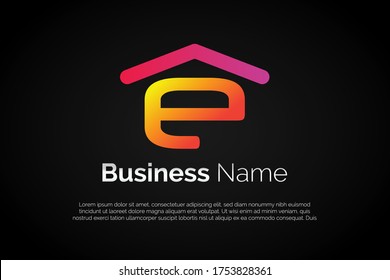 Letter e With roof icon on the top for Initial Letter Logo For Your Real Estate Company, Business, Association. Alphabet Logo Template Ready For Use, Modern Initial Logo