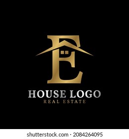 letra E con diseño de logotipo vectorial de techo y ventana de lujo