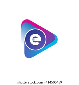letter e rounded triangular logo blue purple