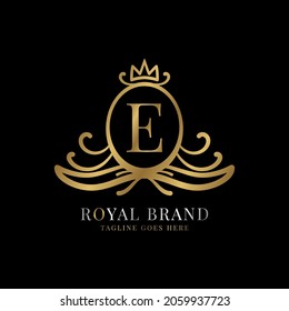 letter E royal crest vector logo design for vintage brand and beauty care initial