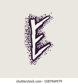 Letter E rune logo on the dots background. Nordic occult symbol for identity, package, book, diploma, etc.