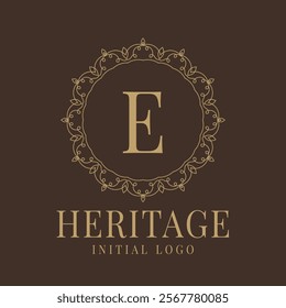 Letter E rustic heritage circular delicate initial logo