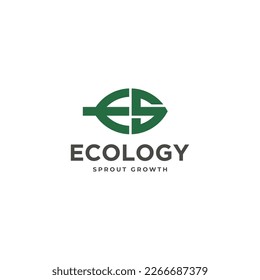 Letter E S leaf shape simple logo design. Organic nature initial icon, sign, symbol