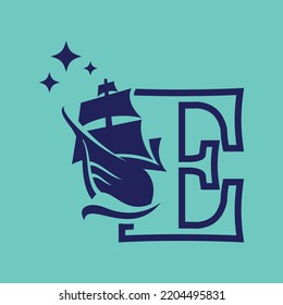 Letra E para la plantilla de logotipo de barco de vela