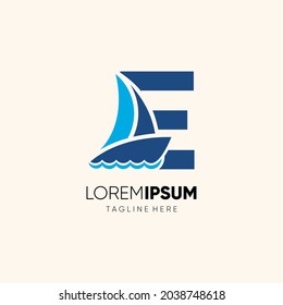 Letter E Sailor Boat Logo Design Vector Icon Graphic Emblem Illustration