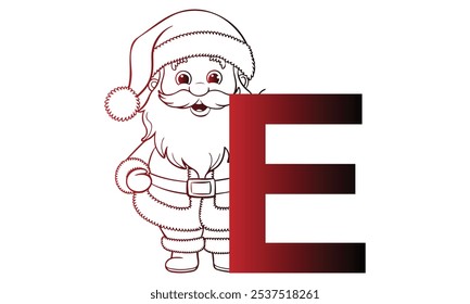 Buchstabe E mit Weihnachtsmann mit Alphabet. Charaktere mit lustigen Ausdrücken stellen verschiedene Posen. Es ist Vektorkunst, also ist es einfach zu bearbeiten.
