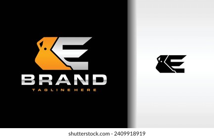 letter E scoop excavator logo