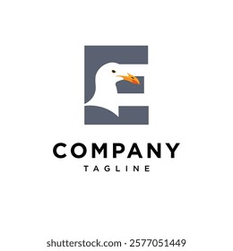 Letter E Seagull Logo Icon Vector