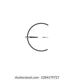 letter E sewing needle logo design art vector line illustration