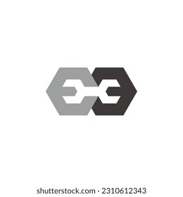 letter e shadow wrench paper design logo vector 