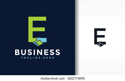 letter E shake hands logo