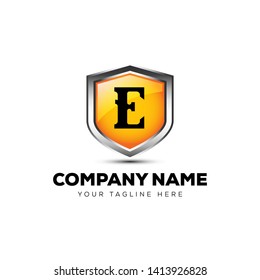 LETTER E SHIELD 3D MODERN LOGO VECTOR TEMPLATE